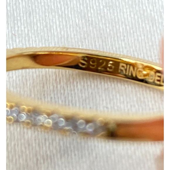 925 Ring Delux Gold Tone Pear Shape Stone Tiny Rhinestone Trim - Picture 5 of 6